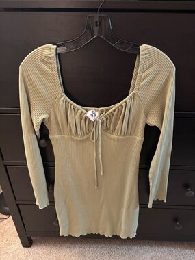 Princess Polly Sage Ribbed Scoop-Neck Long Sleeve Top